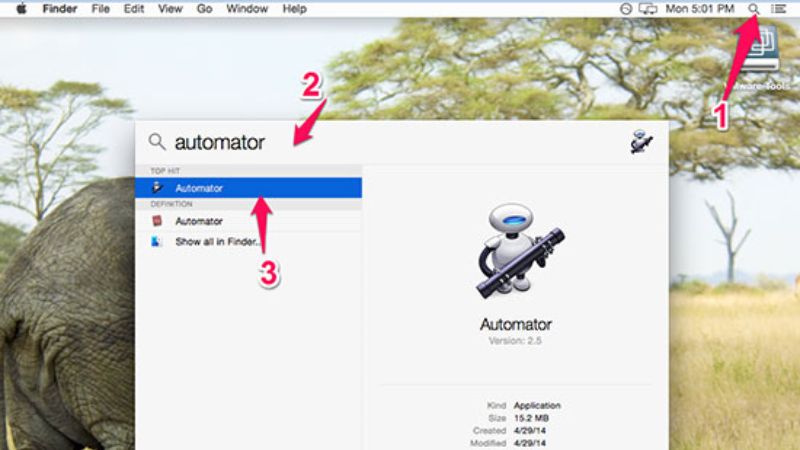 mở ứng dụng automator