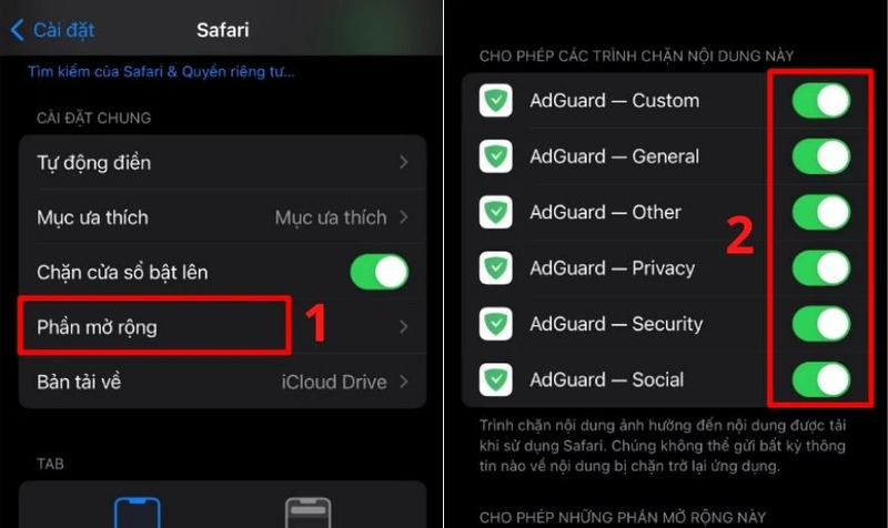 Sử dụng tiện ích mở rộng AdGuard cho Safari