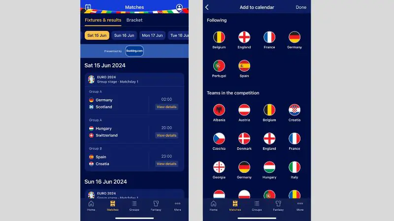 Lịch Euro 2024 trên iPhone