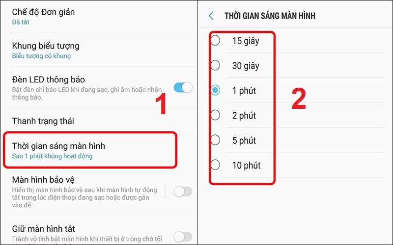 Thời gian sáng màn hình được cài đặt quá ngắn