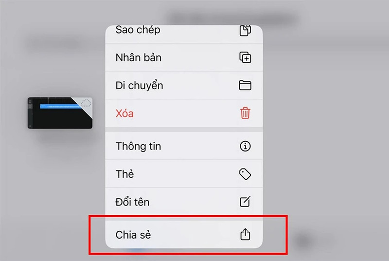 Chọn "Chia sẻ" từ menu tùy chọn