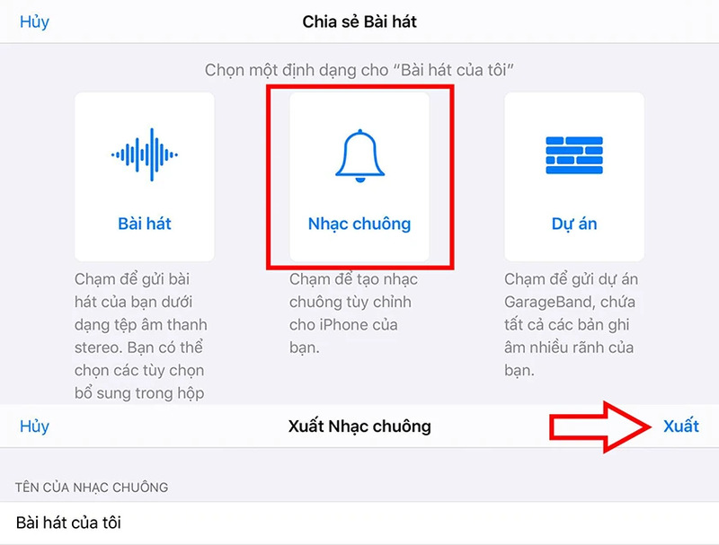 Xuất file nhạc chuông vừa tạo