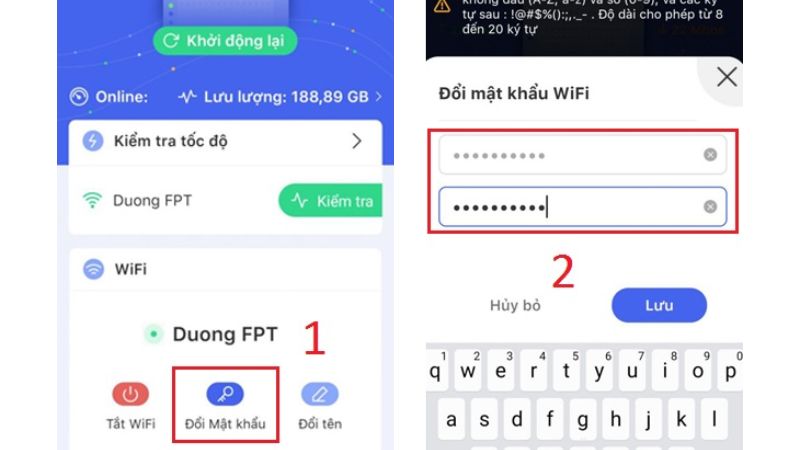 nhập mật khẩu WiFi mới