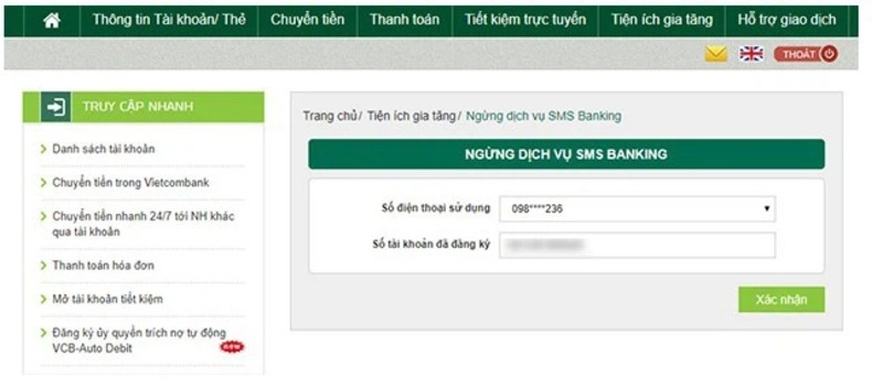 Chọn số điện thoại bạn muốn hủy