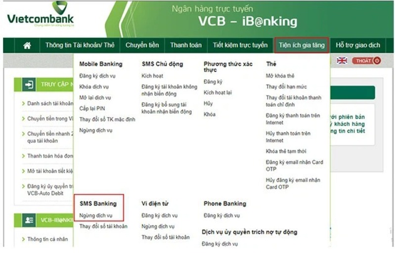 cách huỷ thông báo SMS Vietcombank 