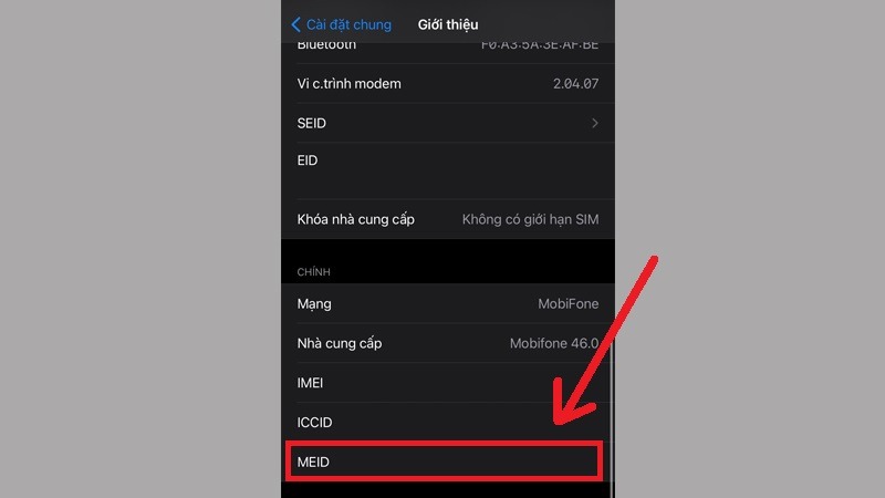 Lấy số IMEI trong Cài đặt