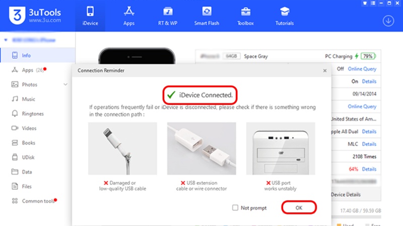 Kiểm tra bằng công cụ 3uTools 2