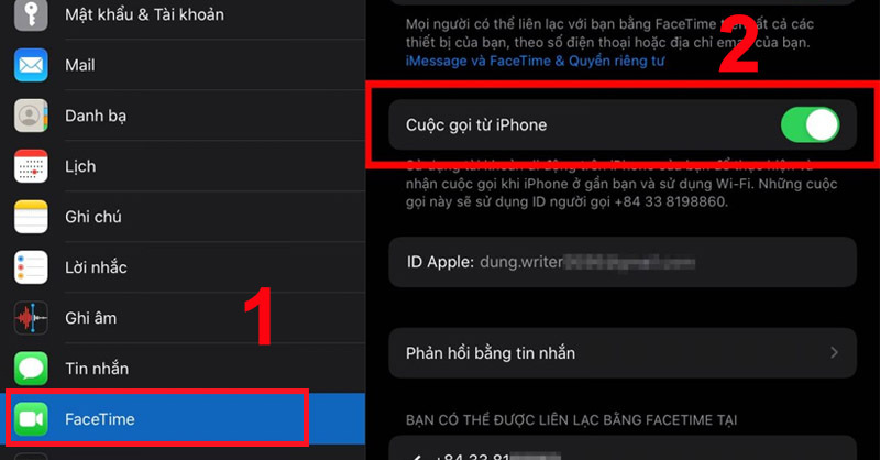 tắt đồng bộ cuộc gọi trên iPad