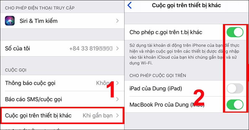 Cách bật/tắt đồng bộ cuộc gọi trên thiết bị iPhone
