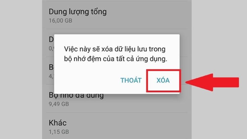 Chọn Xóa bộ nhớ Cache vậy là hoàn tất.