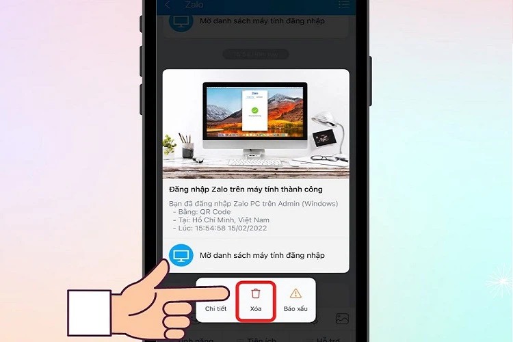 xóa tin nhắn thông báo đăng nhập
