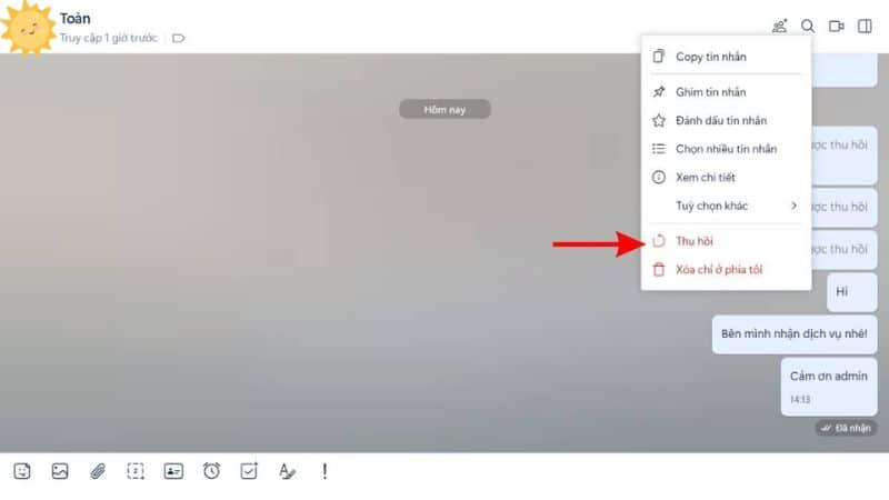 Click chuột phải vào tin nhắn cần xóa.