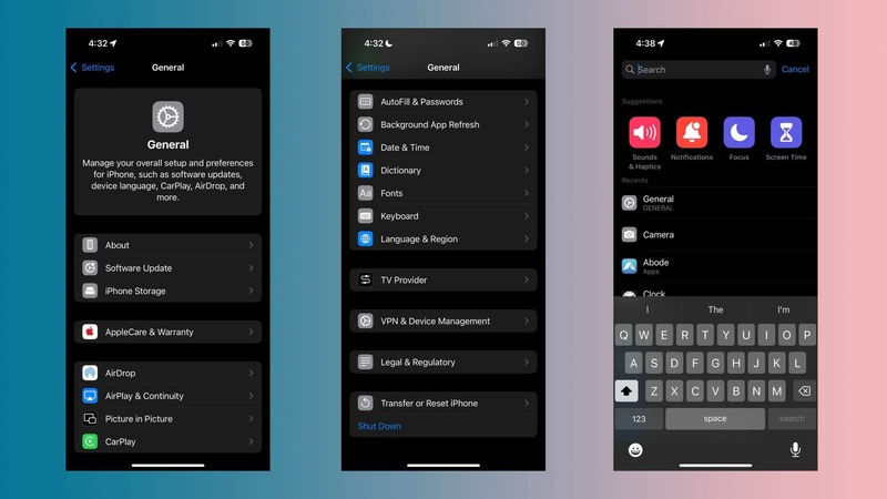 Cài đặt chung và Tìm kiếm trên ios 18