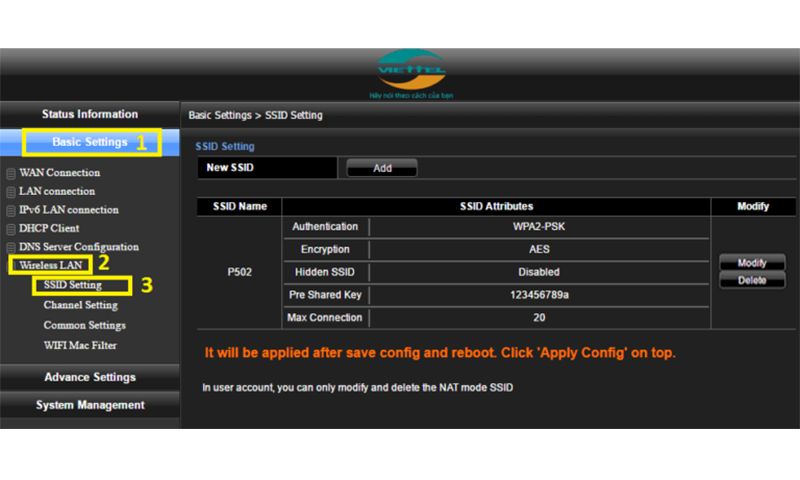 Apply Config để lưu lại mật khẩu