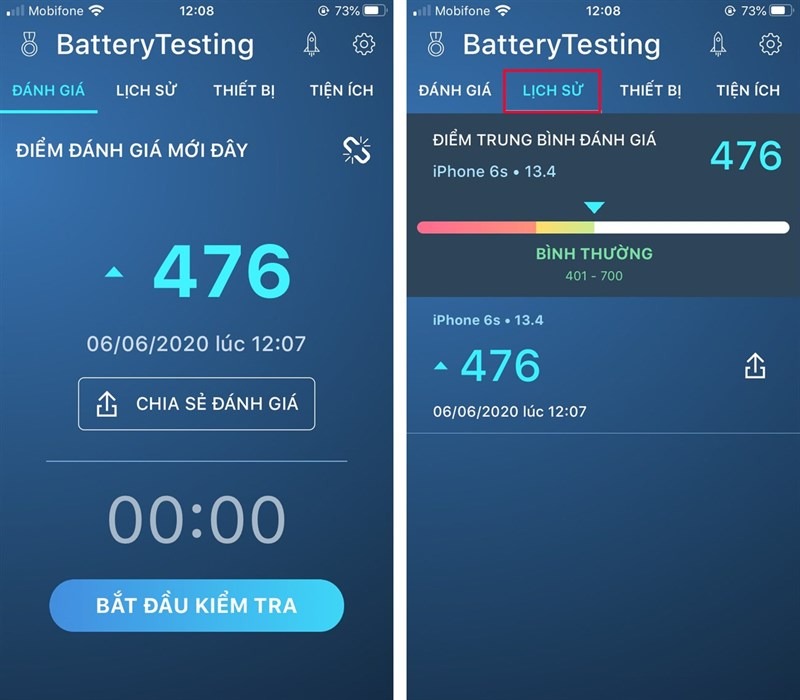 cách kiểm tra độ chai pin iphone bằng batterytesting