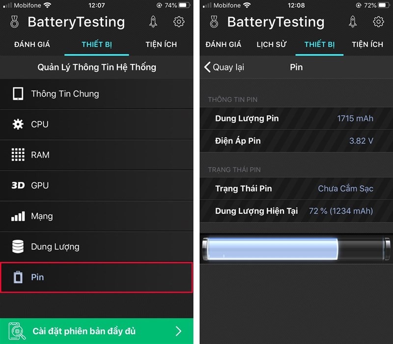 Kiểm tra độ chai pin trên iPhone bằng ứng dụng Battery Testing