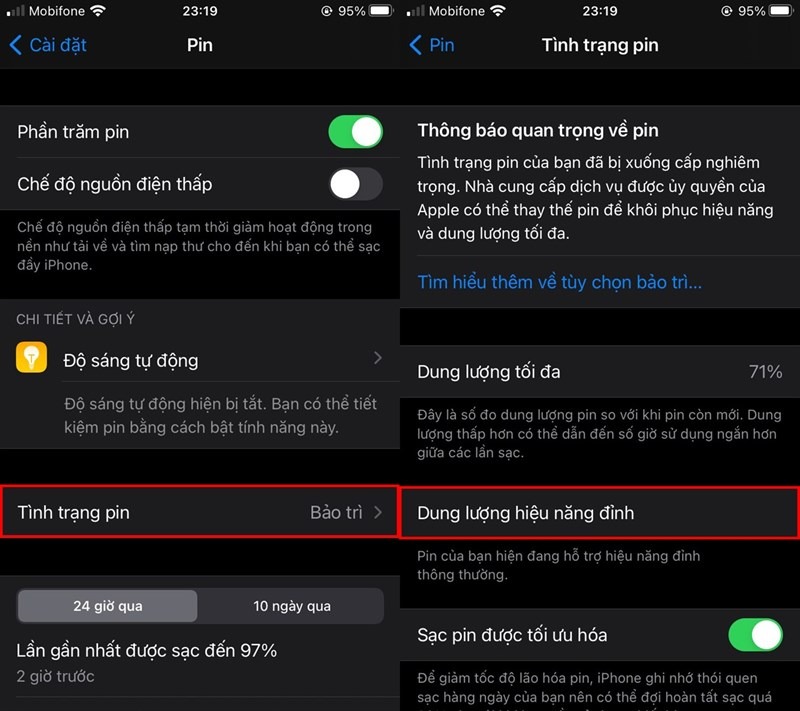 Battery Health trên iphone