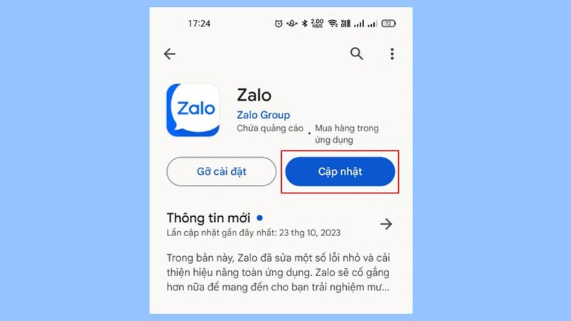 Cập nhật phiên bản Zalo mới nhất