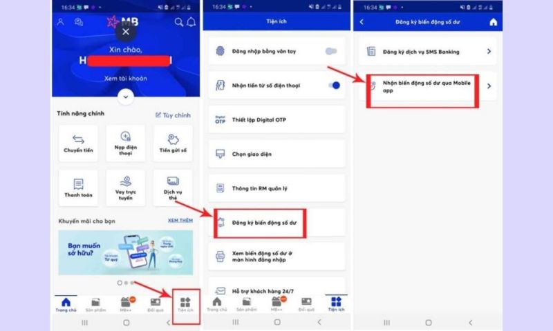 cách bật thông báo mbbank khi có người chuyển tiền