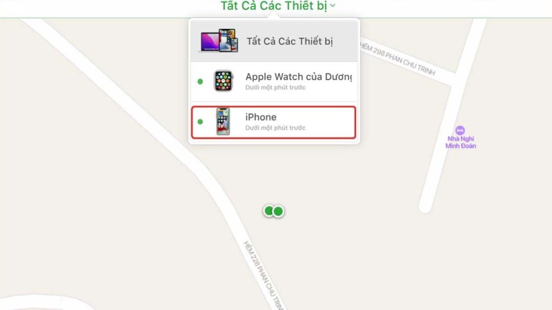 hệ thống sẽ dò tìm vị trí của thiết bị