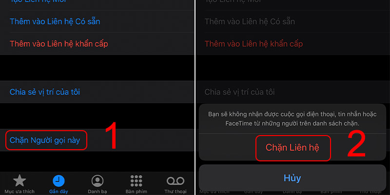 Thao tác chặn số điện thoại để không bị làm phiền