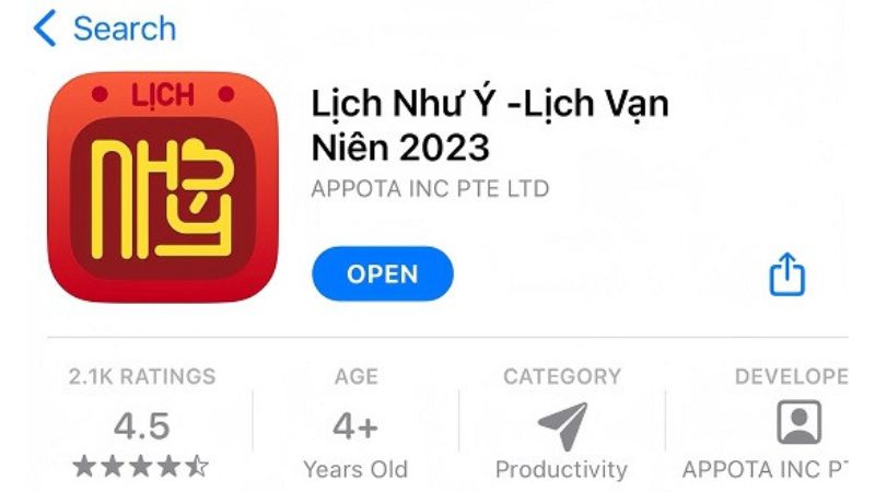 Ứng dụng Lịch Như Ý