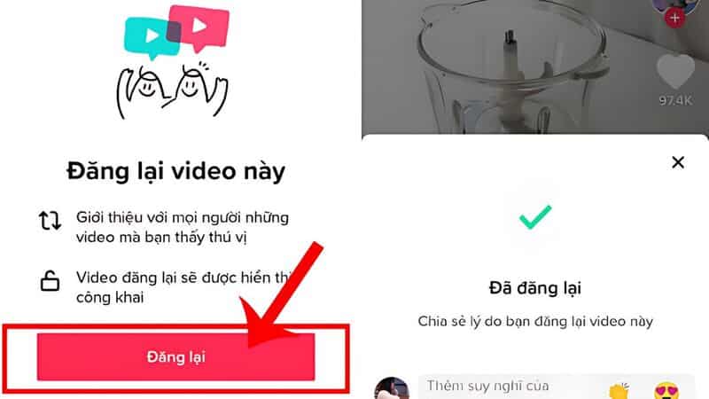 Hoàn thành các bước đăng lại video Tiktok