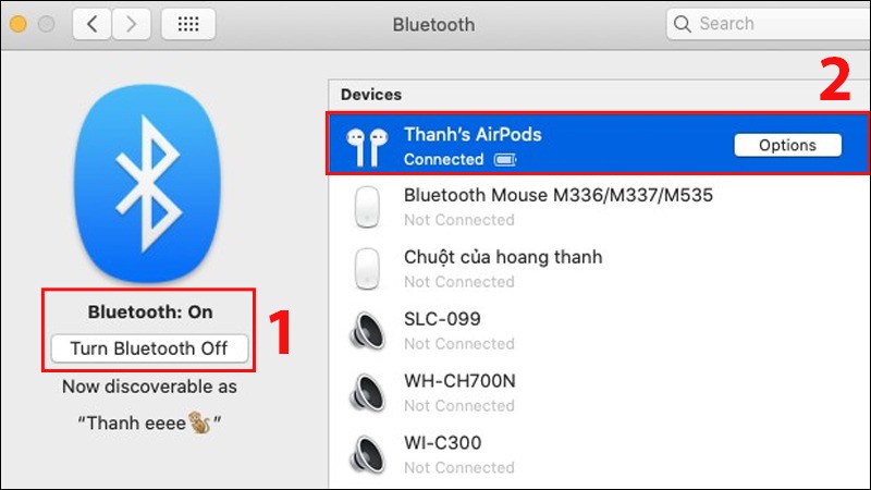 Bật Bluetooth bằng cách nhấp vào nút Bluetooth