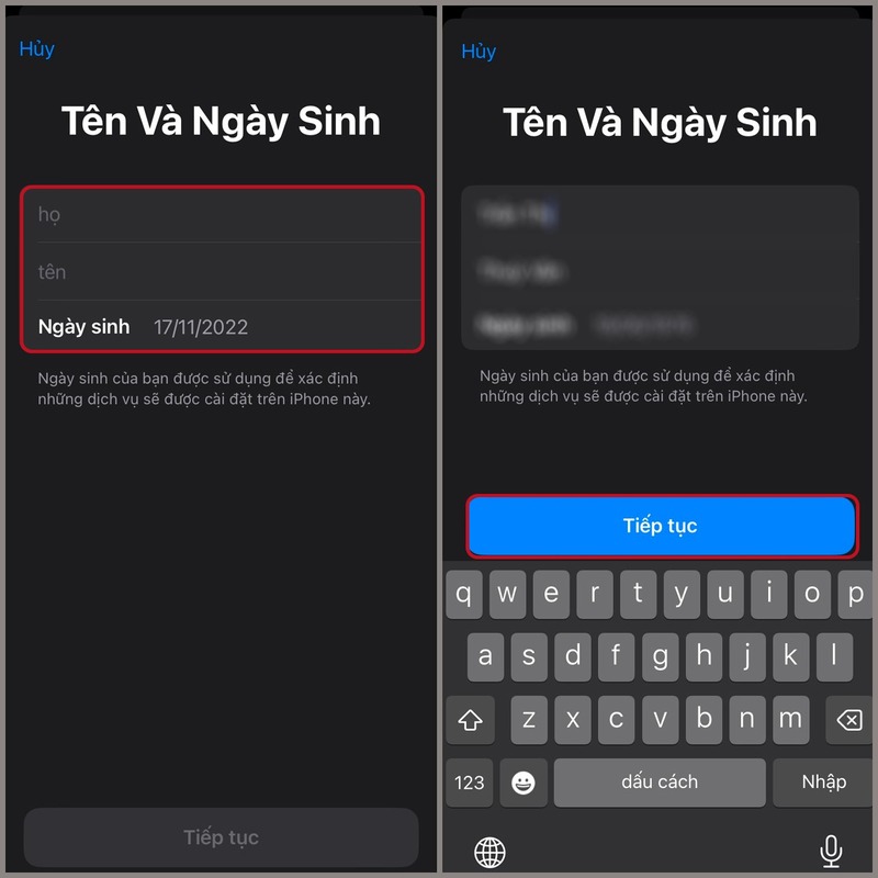 nhập thông tin cá nhân khi tạo iCloud trên iPhone 6