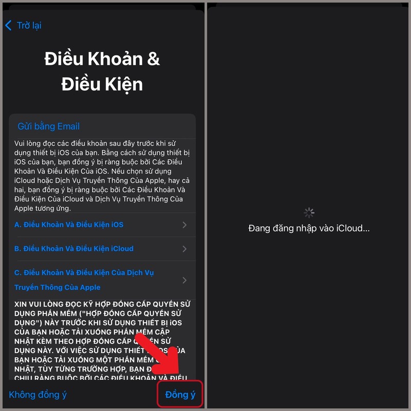 điều khoản và điều kiện khi tạo iCloud