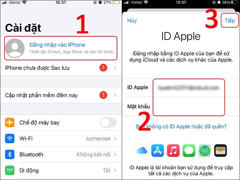 Đăng nhập lại vào iCloud