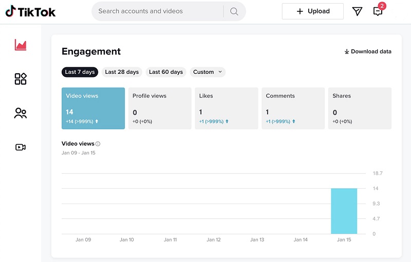 Dựa vào TikTok Analytics để xem thống kê