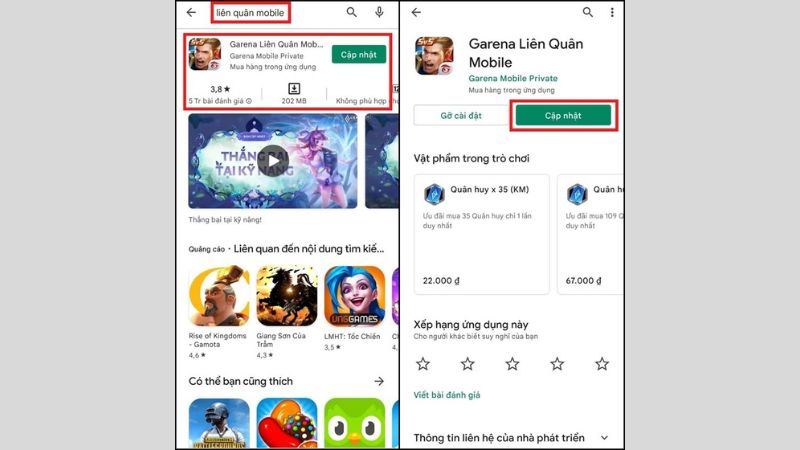 Phiên bản game trong máy chưa được cập nhật