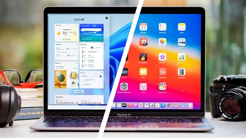 Giao diện Macbook và Laptop Windows