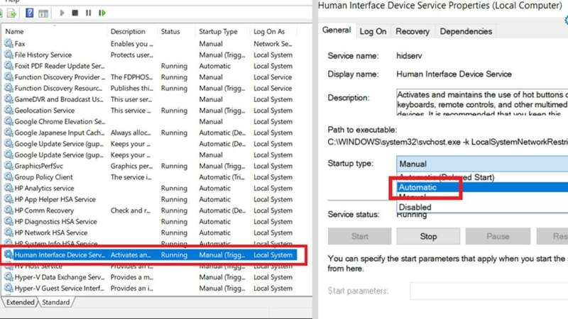 Kiểm tra tính năng Human Interface Device Service