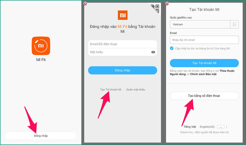 Bước 2: Tạo tài khoản trên ứng dụng Xiaomi Wear và đăng nhập