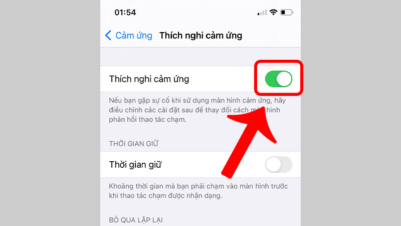 Kích hoạt chế độ thích nghi cảm ứng (Touch Accommodation)