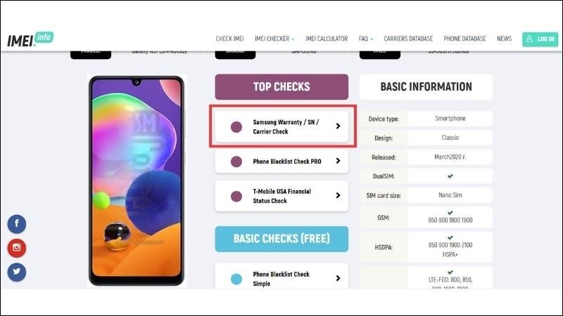 Kiểm tra qua Website IMEI.info