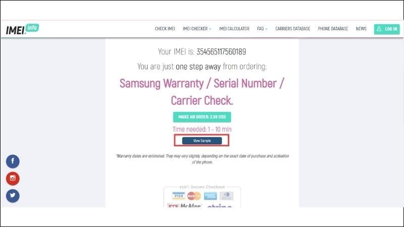 Kiểm tra qua Website IMEI.info