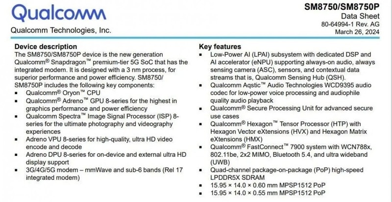 Thông số kỹ thuật Snapdragon 8 Gen 4 