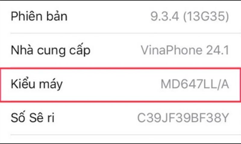 Kiểm tra mã iPhone qua phần Cài đặt