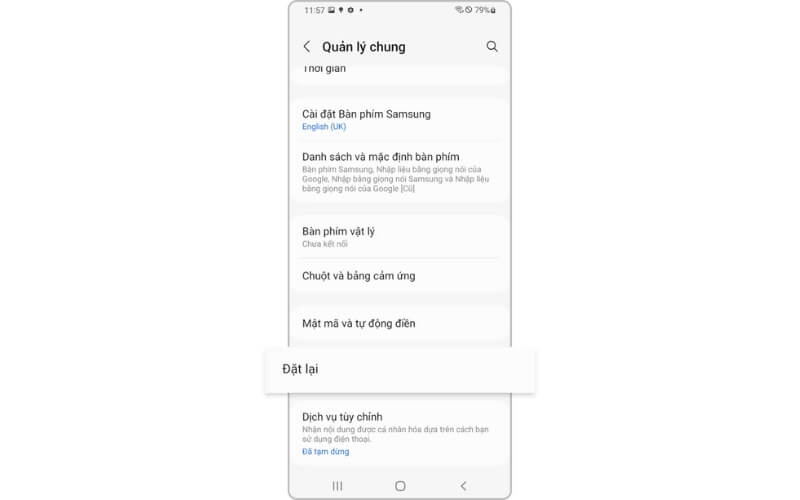 Trong menu Quản lý chung, tìm và chọn tùy chọn “Đặt lại”.