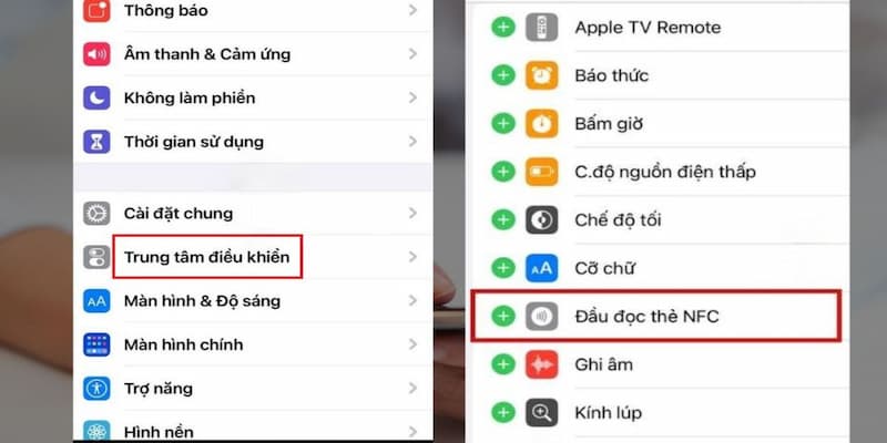 tiến hành truy cập vào cài đặt và nhấn vào mục “Trung tâm điều khiển”