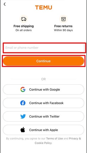 Đăng ký tài khoản Temu trên điện thoại