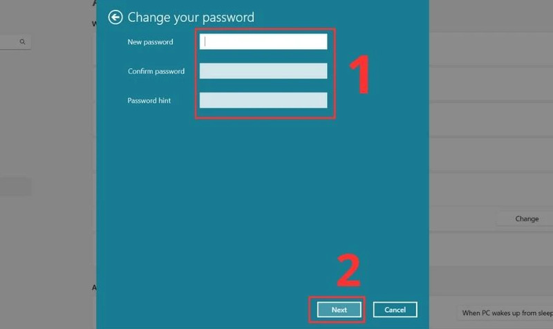 Nhập mật khẩu mới vào ô New password