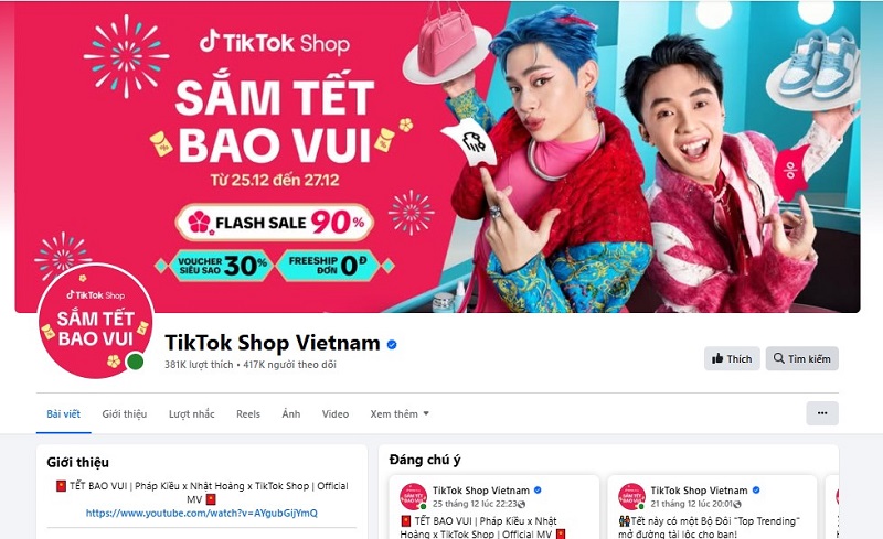 Fanpage Facebook của Tiktok