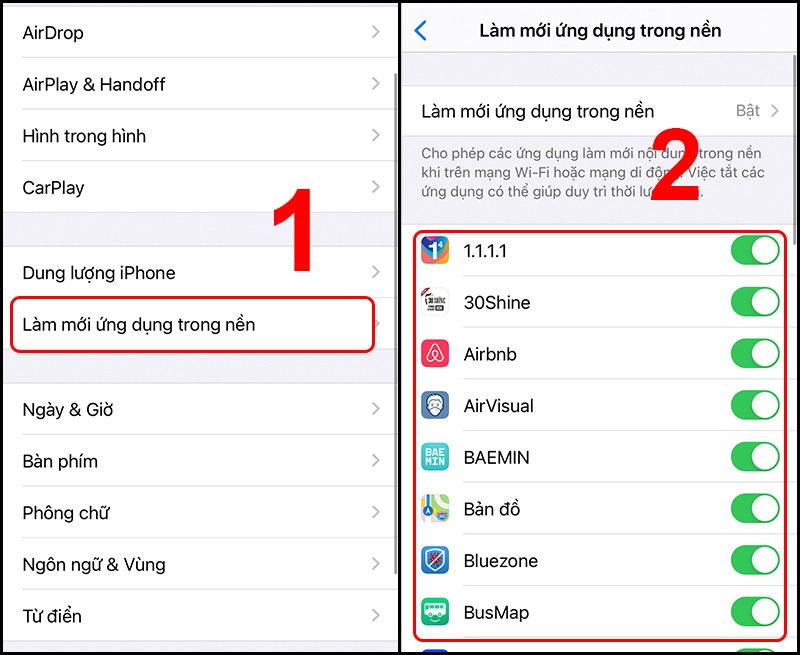 Tắt làm mới ứng dụng trong nền trên iPhone