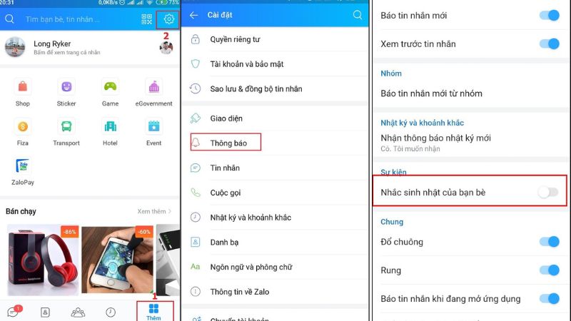 Thực hiện từng bước để tắt phần thông báo sinh nhật bạn bè trên Zalo