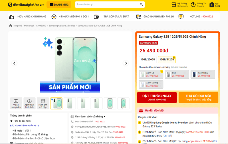 Mua Samsung Galaxy S25 chính hãng giá tốt tại Điện Thoại Giá Kho 