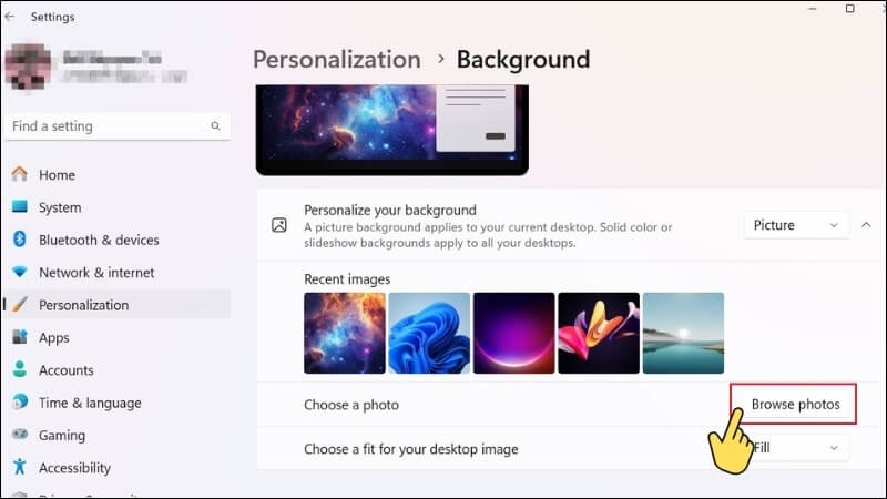 Bước 3 đổi hình nền máy tính bằng ảnh tải về trên Windows 11 